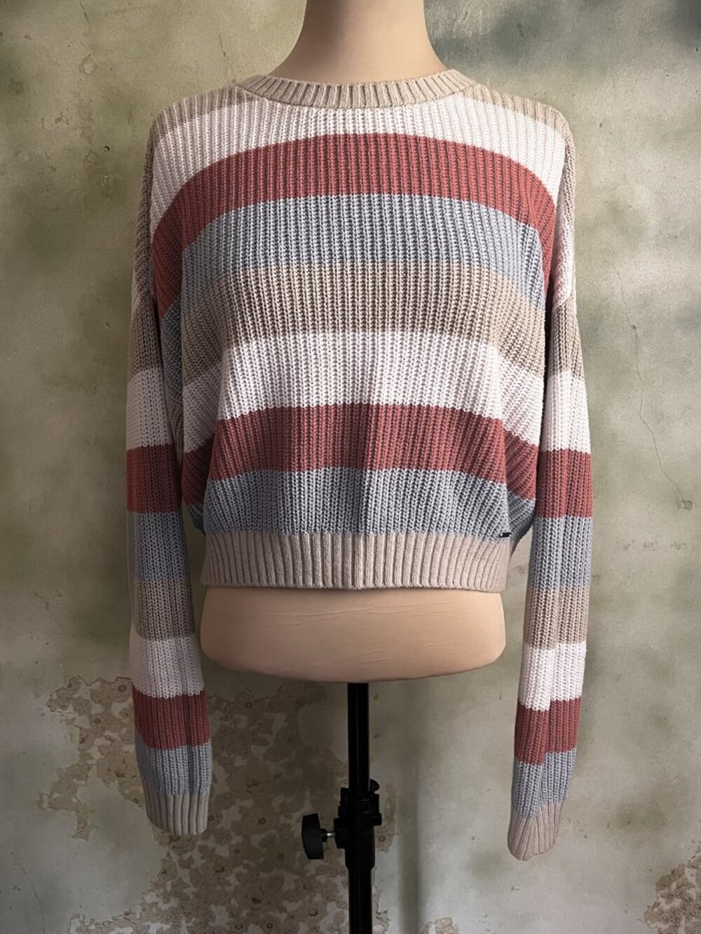 Hollister Colorblock Striped Chunky Knit Cropped Sweater Size Small